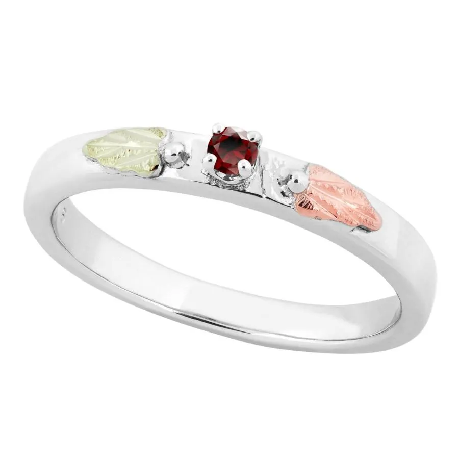 Garnet Foliage II - Sterling Silver Black Hills Gold Ring