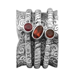 Garnet Multi Banded Engraved Spinner Ring