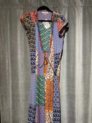 Gerard Darel Short Sleeve Multi Color Multi Print Maxi Wrap Dress