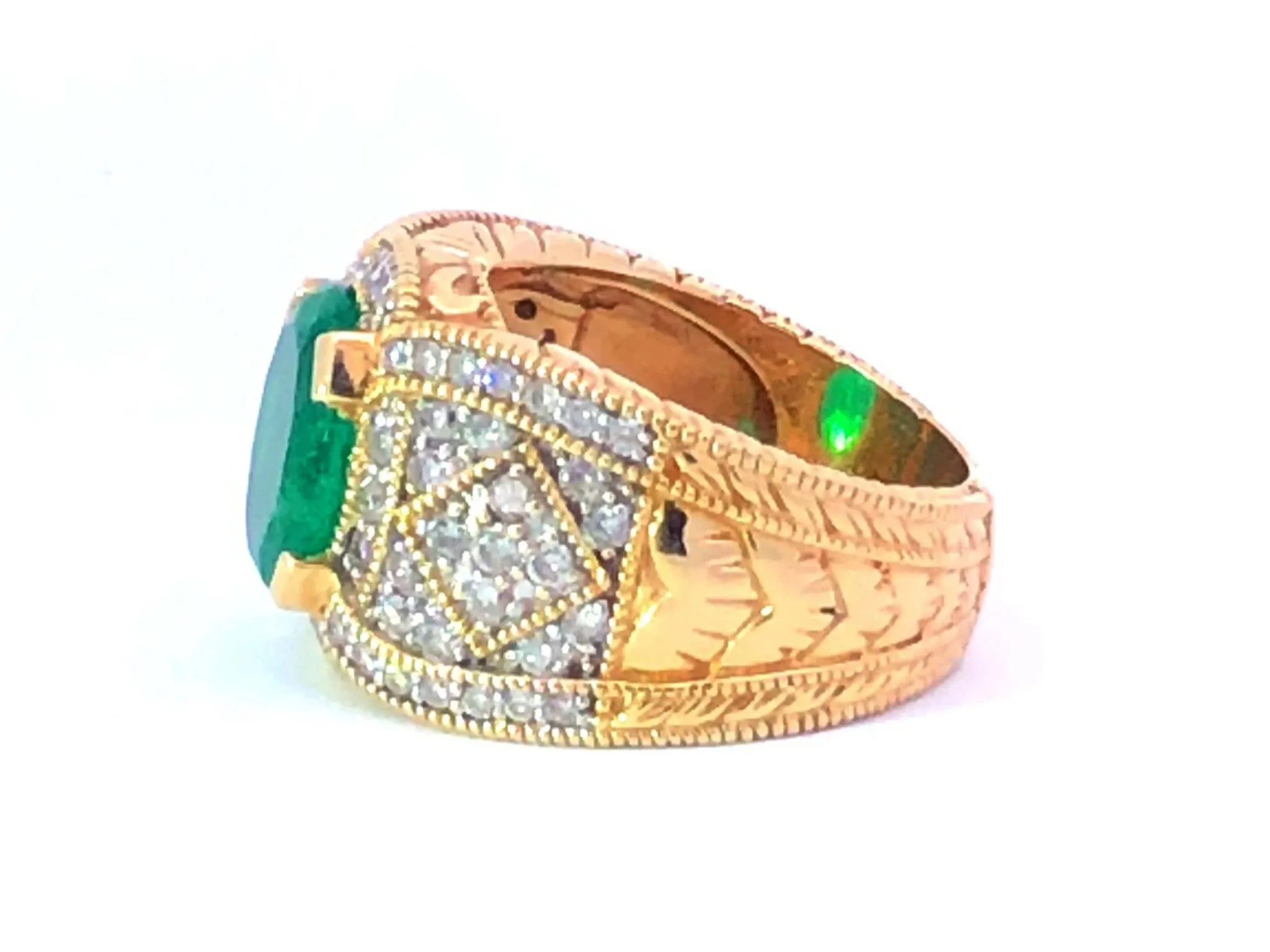 GIA Rare 2.65 ct. Colombian Emerald & Diamond Cigar Band Ring in 14k Yellow Gold