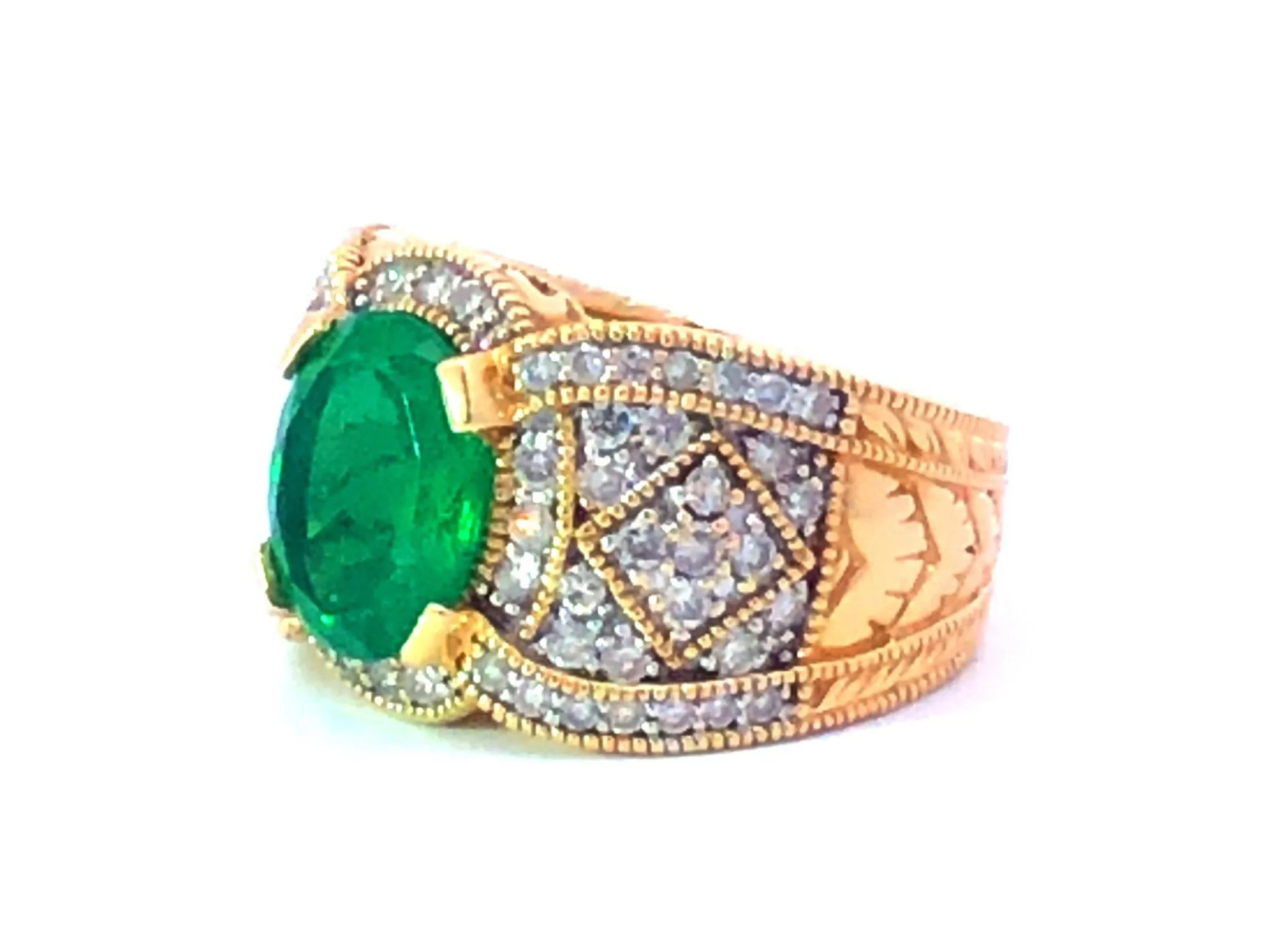 GIA Rare 2.65 ct. Colombian Emerald & Diamond Cigar Band Ring in 14k Yellow Gold