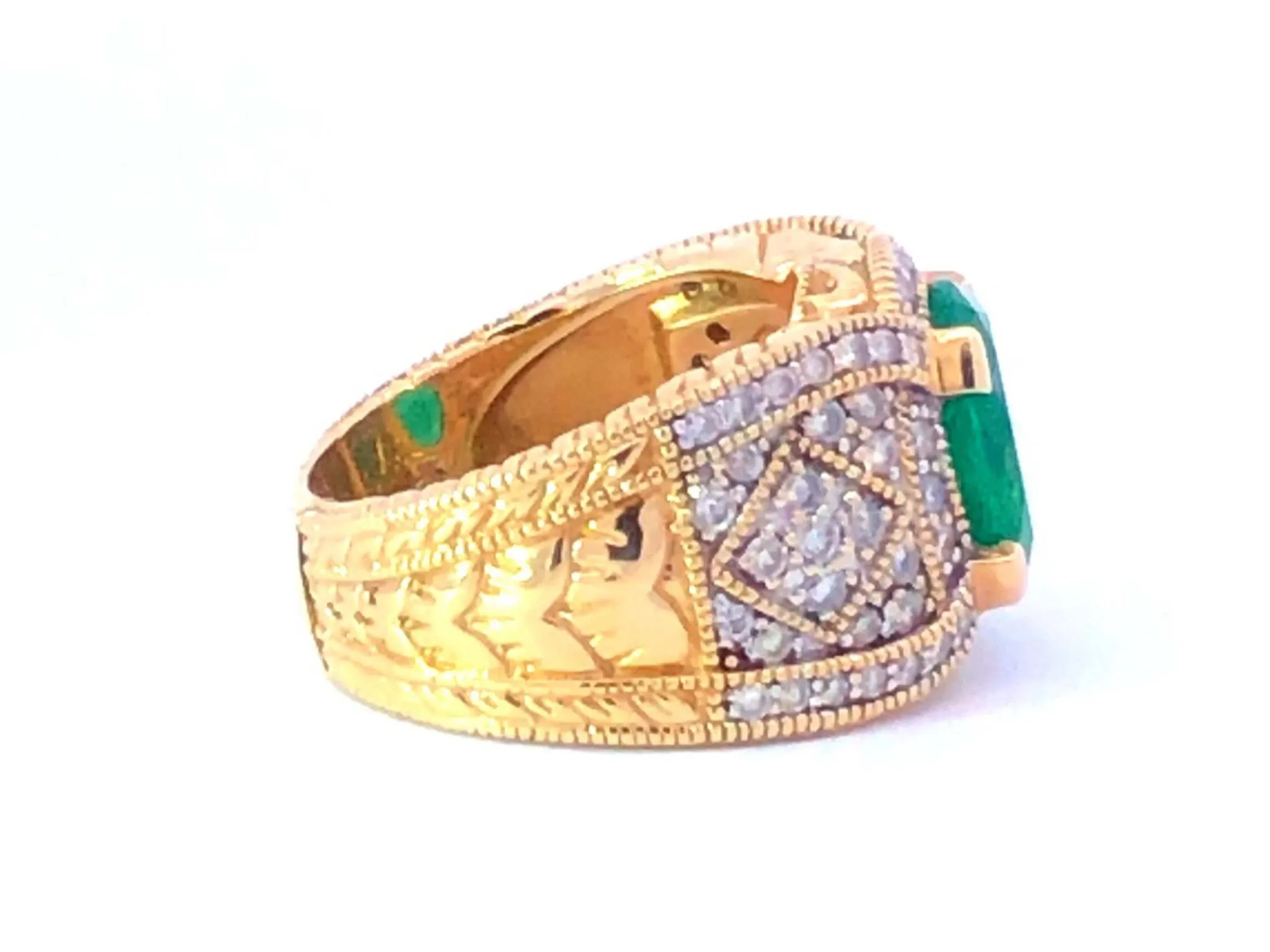 GIA Rare 2.65 ct. Colombian Emerald & Diamond Cigar Band Ring in 14k Yellow Gold