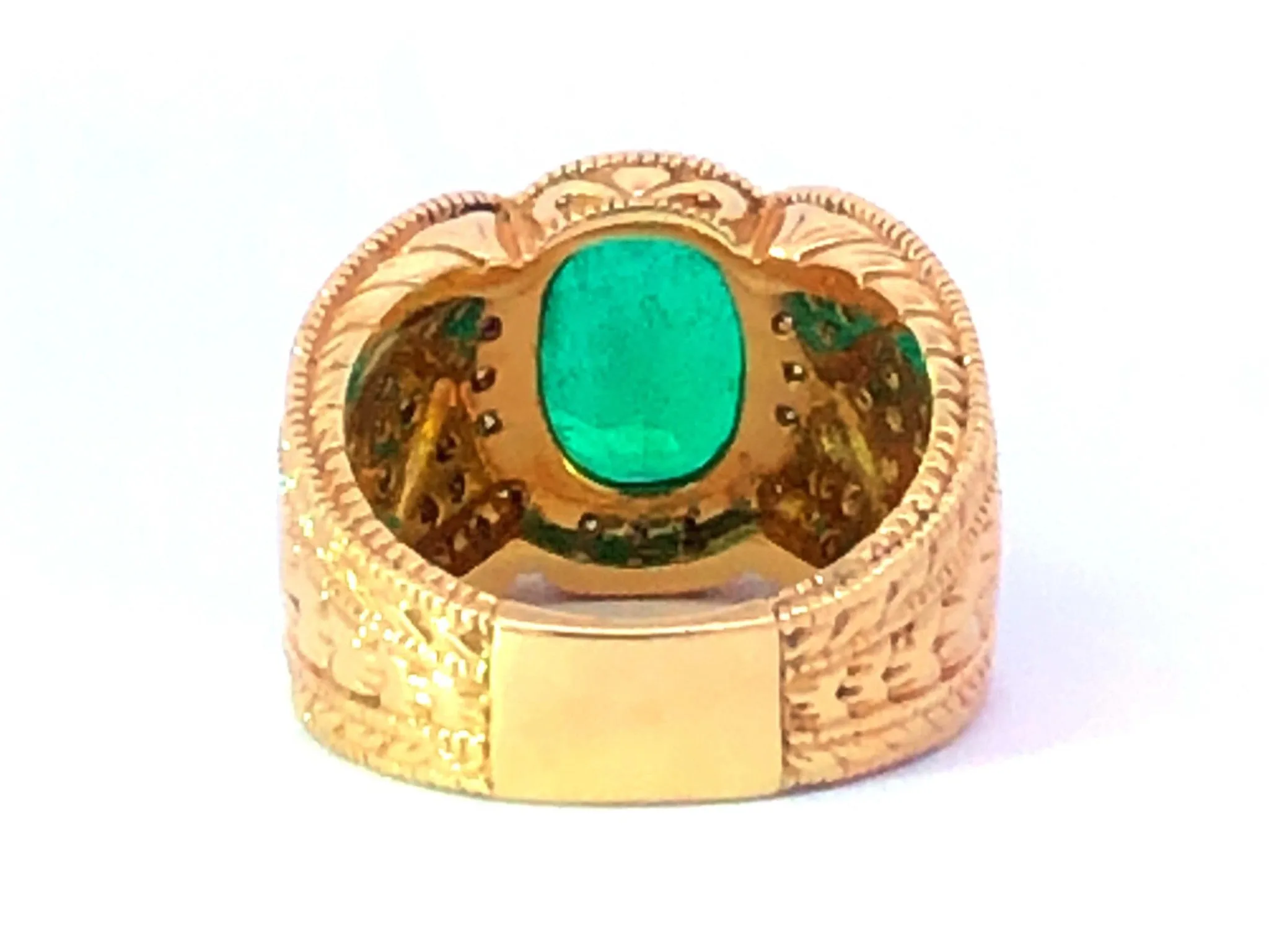 GIA Rare 2.65 ct. Colombian Emerald & Diamond Cigar Band Ring in 14k Yellow Gold