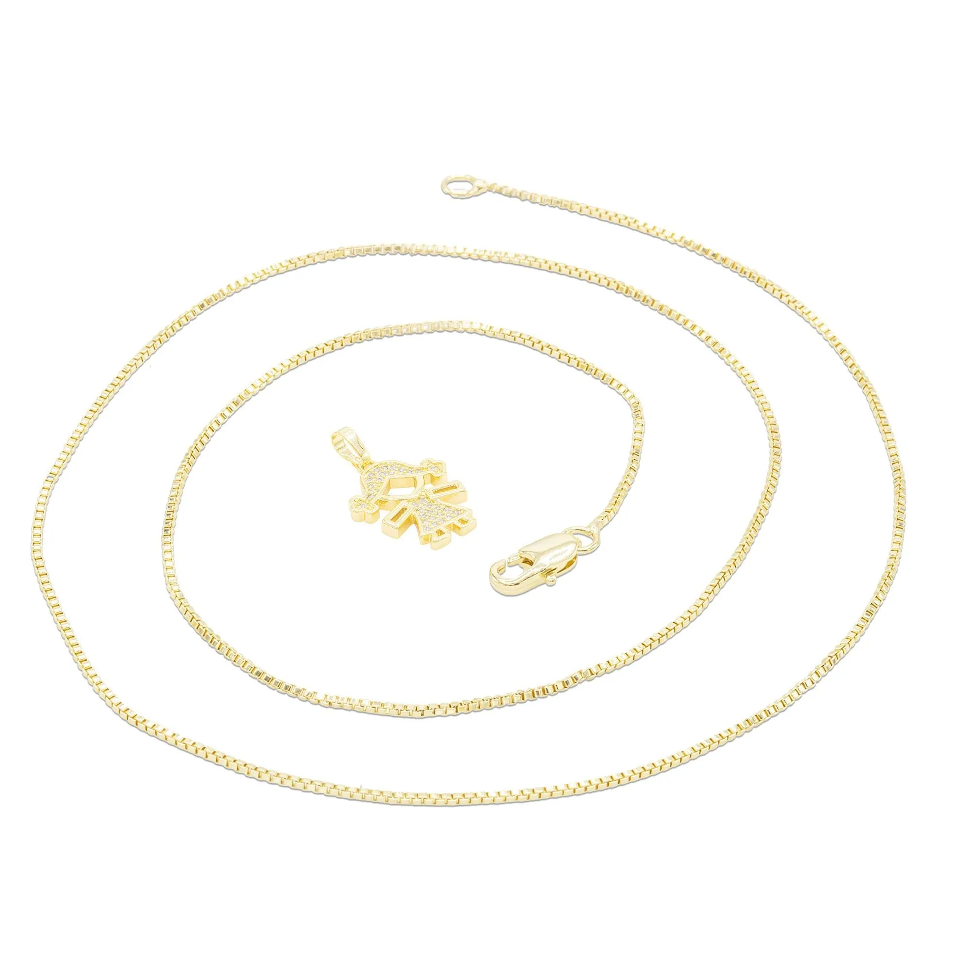 Girl Cubic Zirconia Pendant With Necklace Set 14K Gold Filled