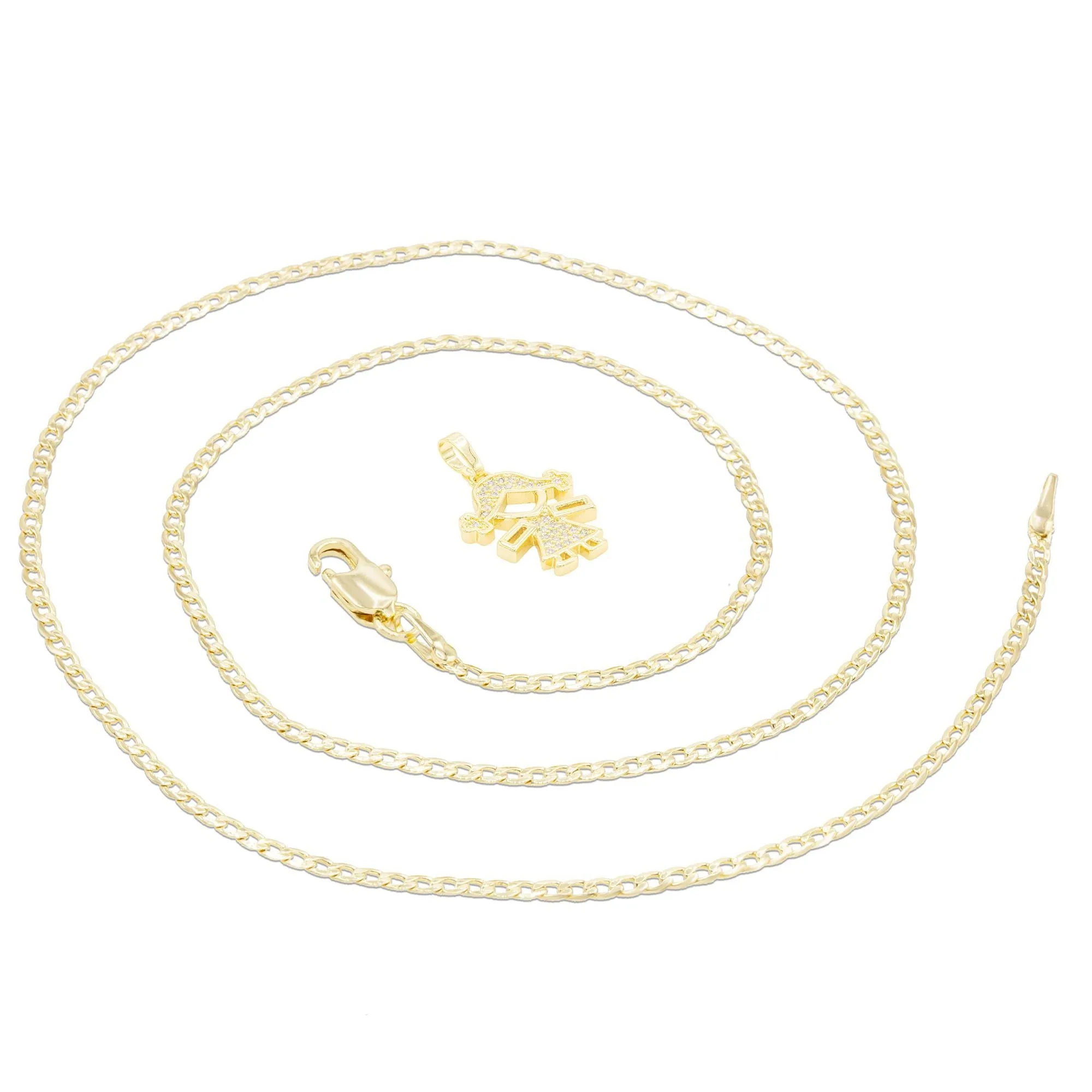 Girl Cubic Zirconia Pendant With Necklace Set 14K Gold Filled