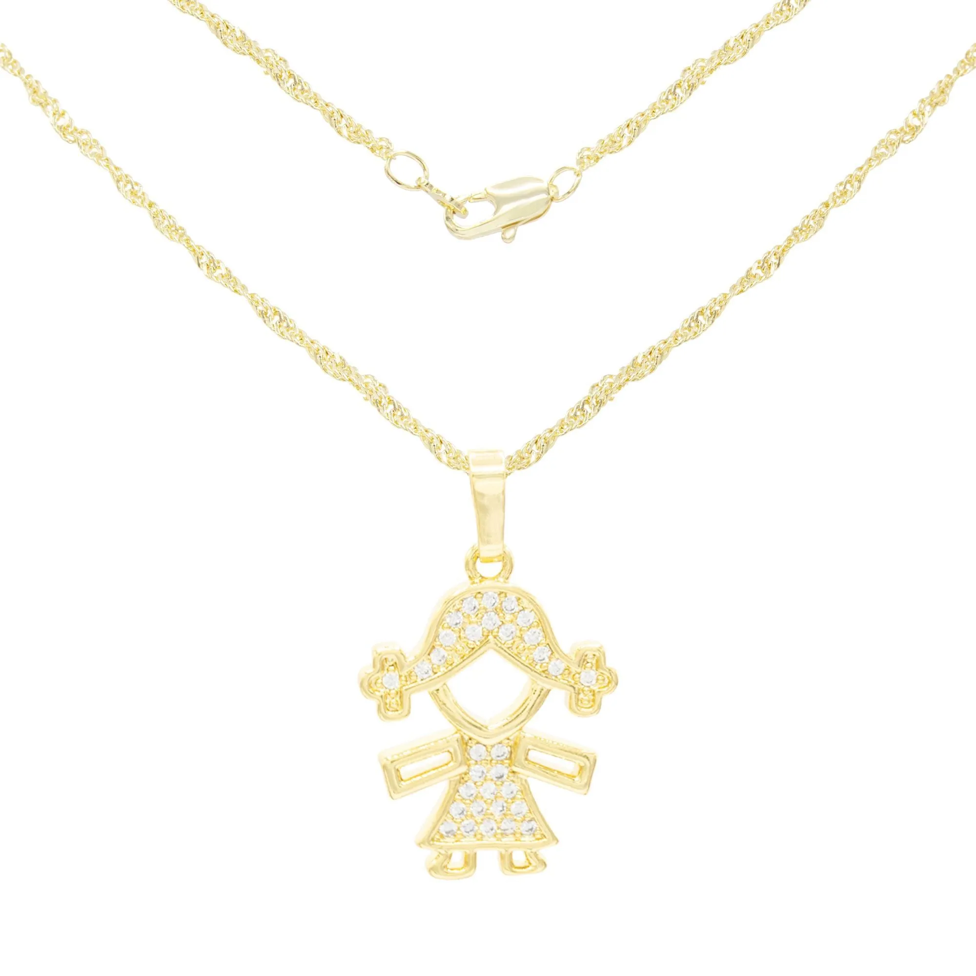 Girl Cubic Zirconia Pendant With Necklace Set 14K Gold Filled