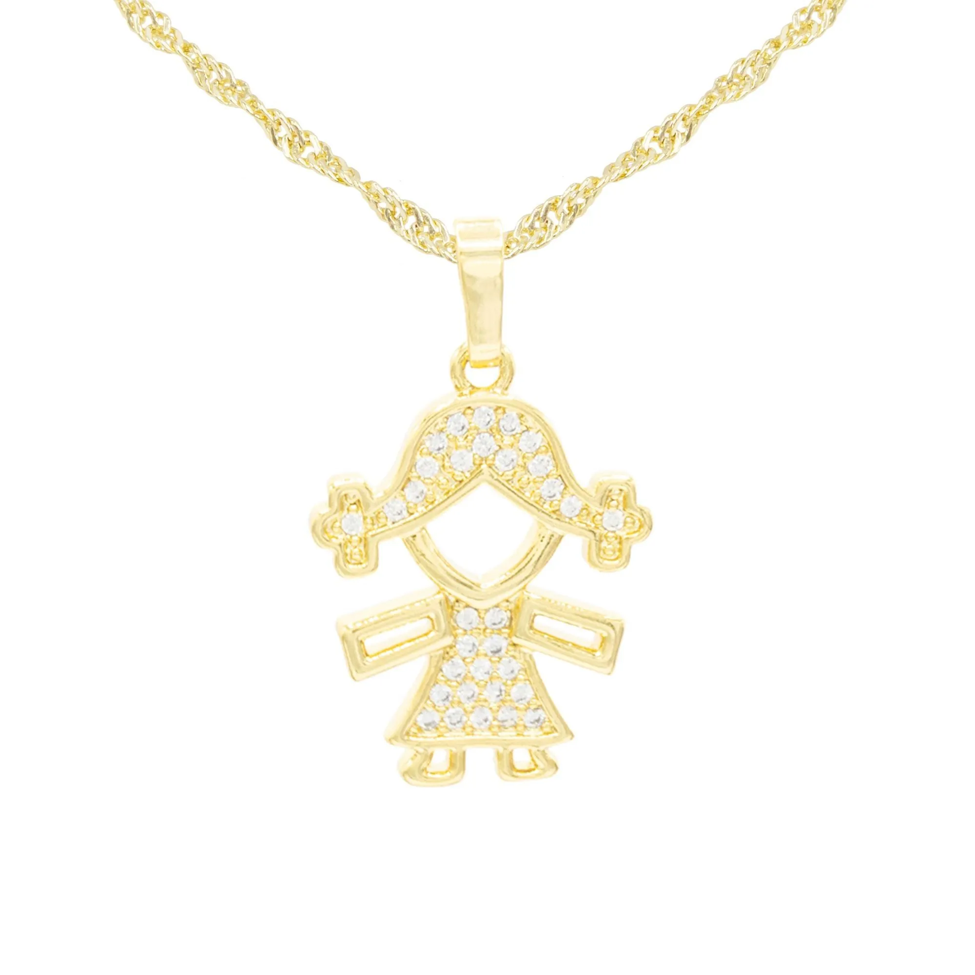 Girl Cubic Zirconia Pendant With Necklace Set 14K Gold Filled