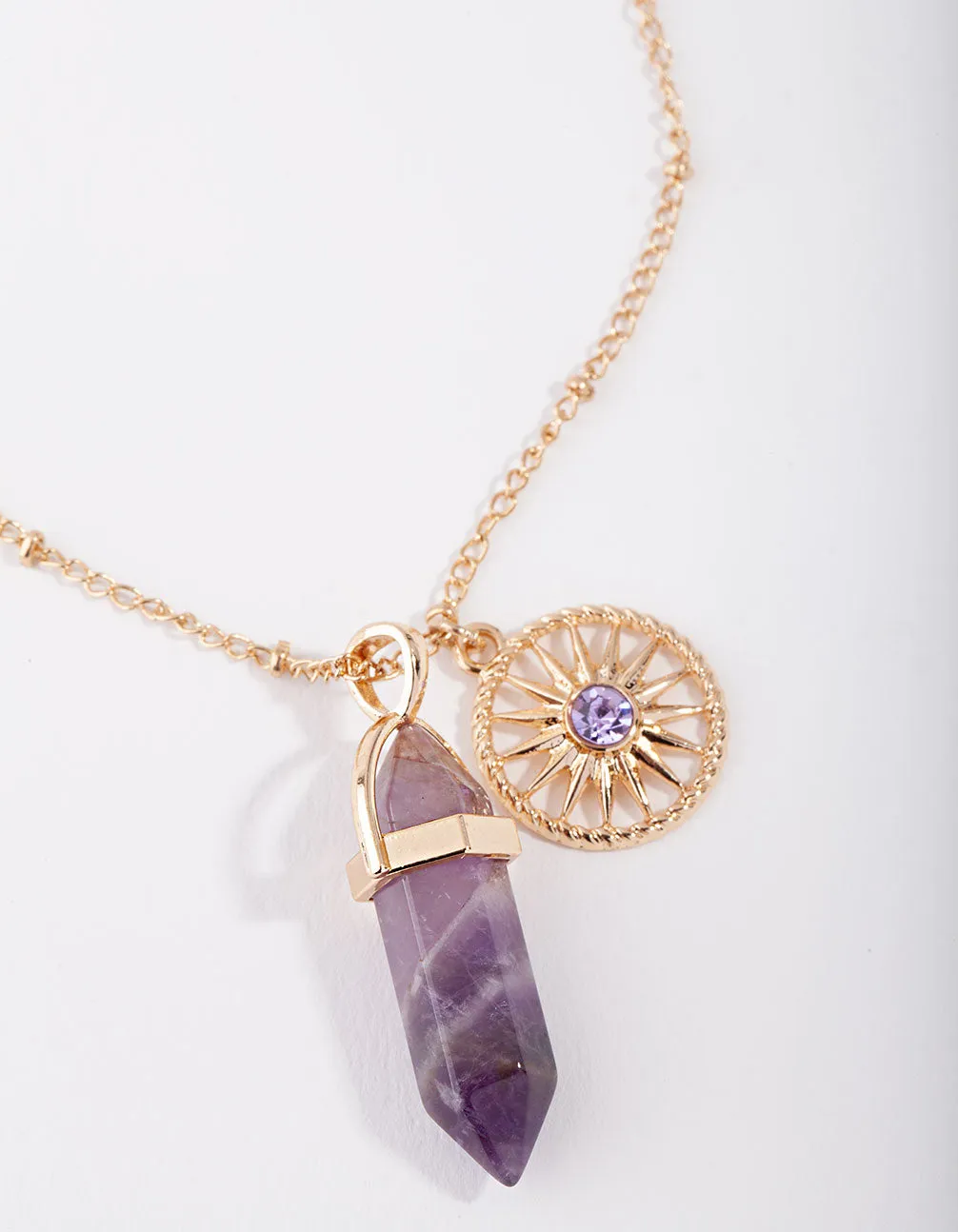 Gold 3-Charm Purple Shard Necklace