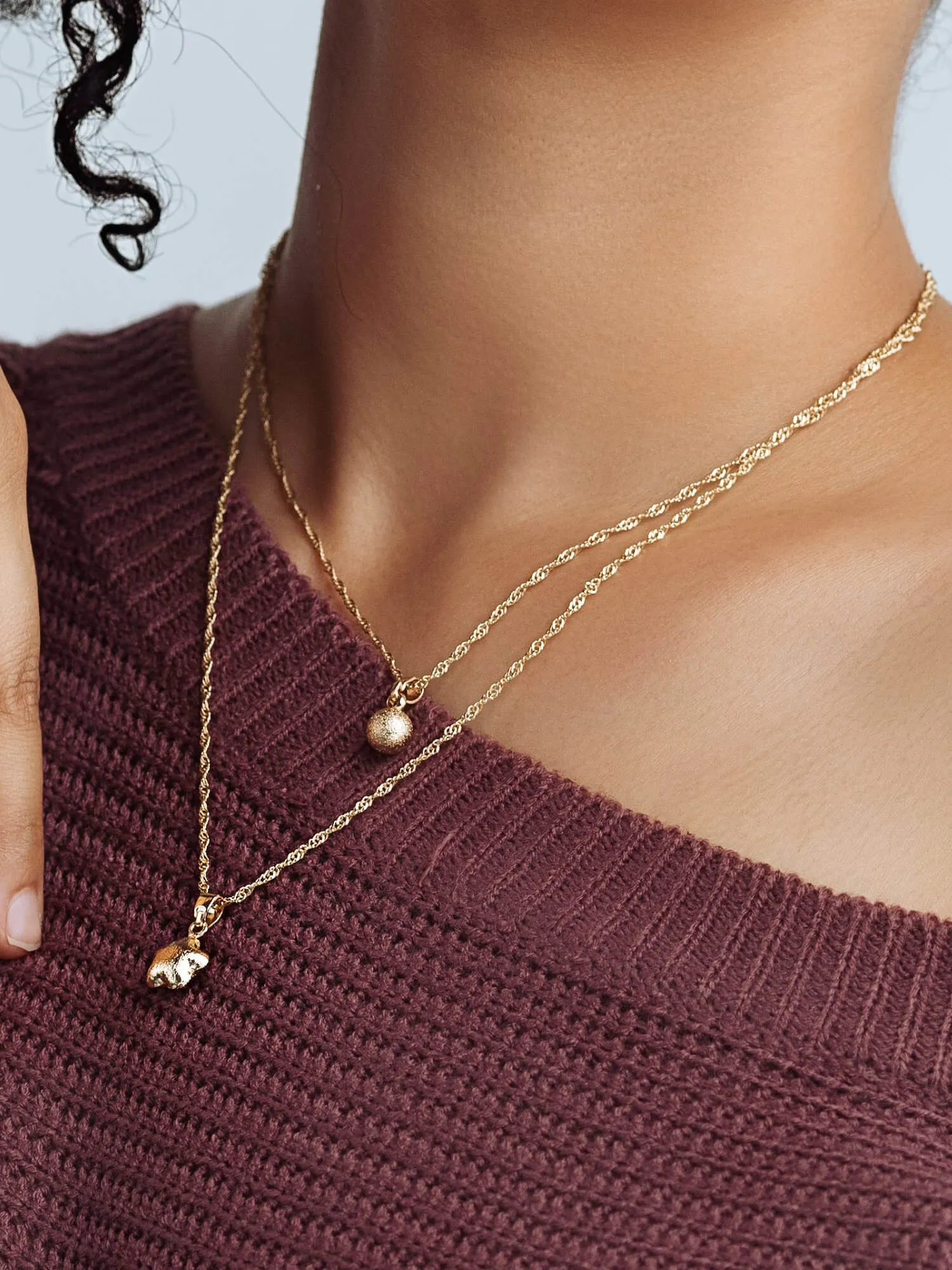 Gold Ball Drop Star Layered Necklace