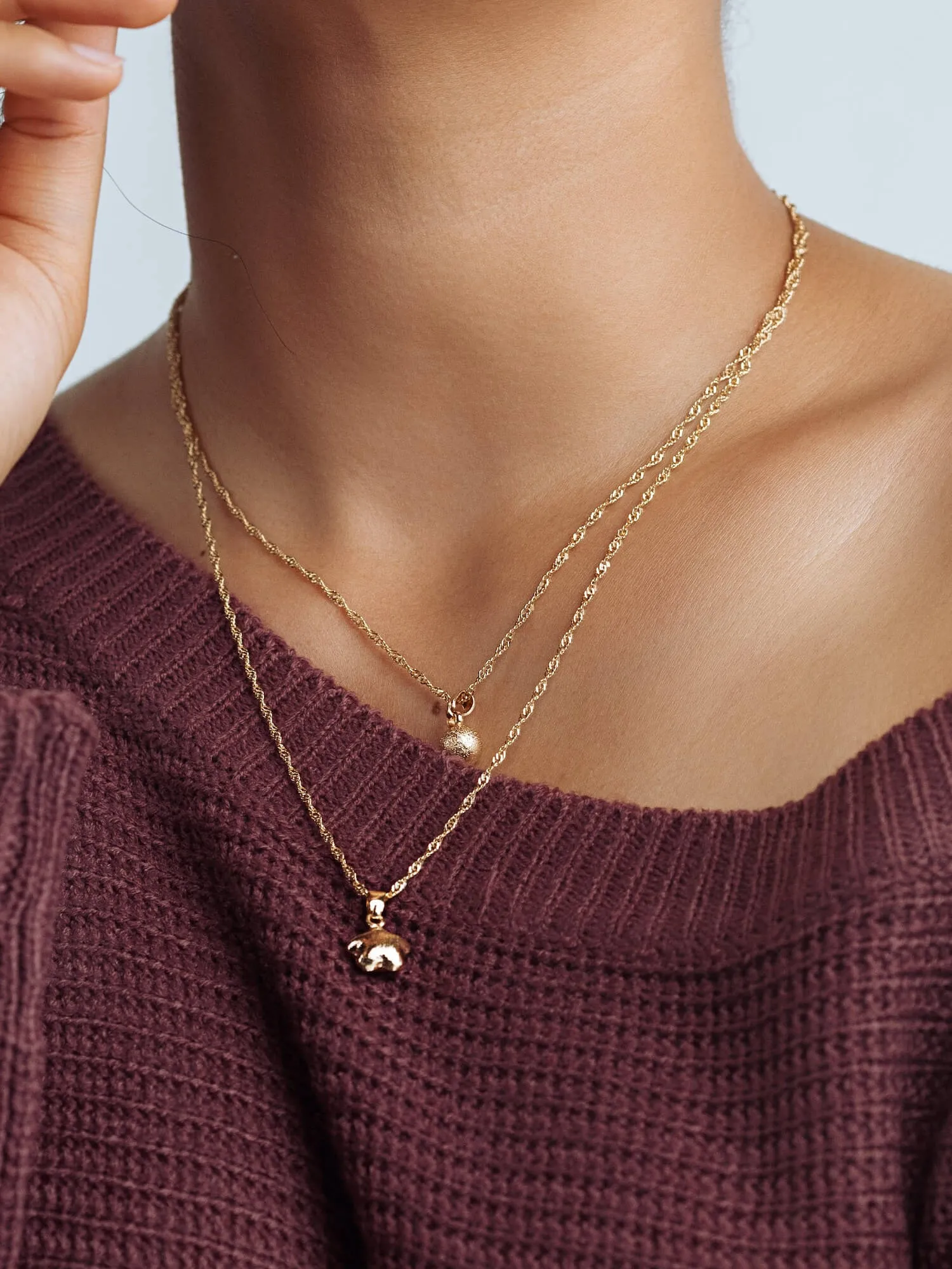 Gold Ball Drop Star Layered Necklace