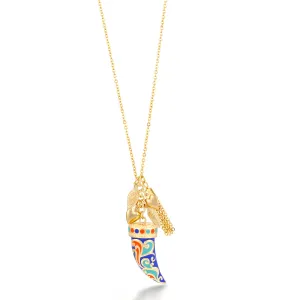 GOLD BLUE TURQUOISE AND CORAL HORN PENDANT NECKLACES #HNN86538GDMIX (AB13)