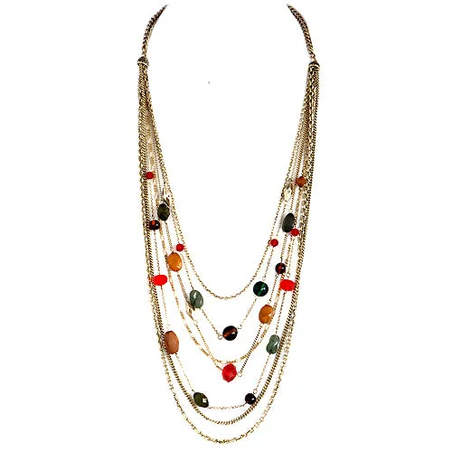 GOLD BROWN MIXED BEADS LAYERED NECKLACE  #SC30660-3_G-BRW_MIX (FF3)