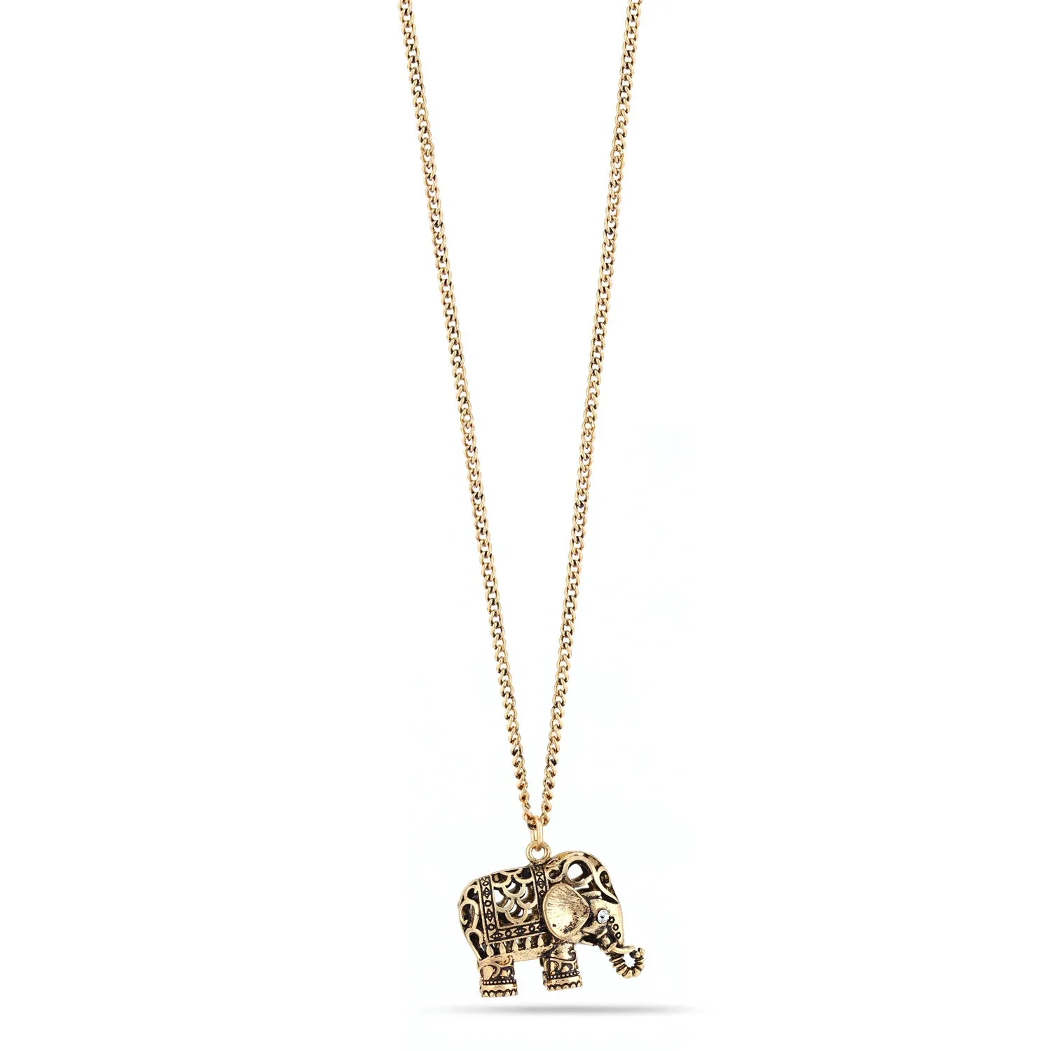 GOLD FILIGREE ELEPHANT PENDANT NECKLACES #SWR-CP5336A GLD (FD2-FD1-FB3)