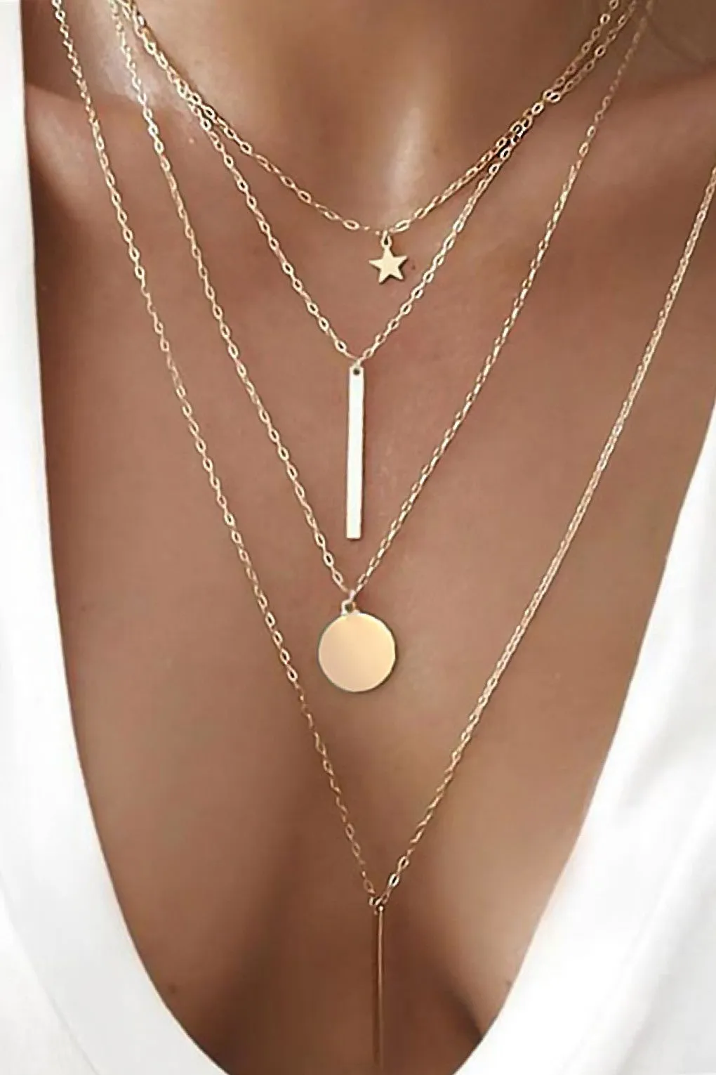 Gold Multi Pendant Layered Necklace