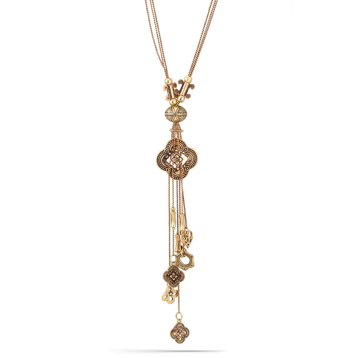 GOLD OXIDIZED TASSEL CHARMS NECKLACES #HNN88732GDOX