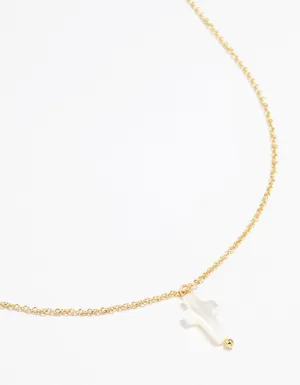 Gold Plated Mother Of Pearl Cross Pendant Necklace