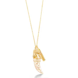 GOLD WHITE HORN PENDANT NECKLACES #HNN86538GDCM (AC13)