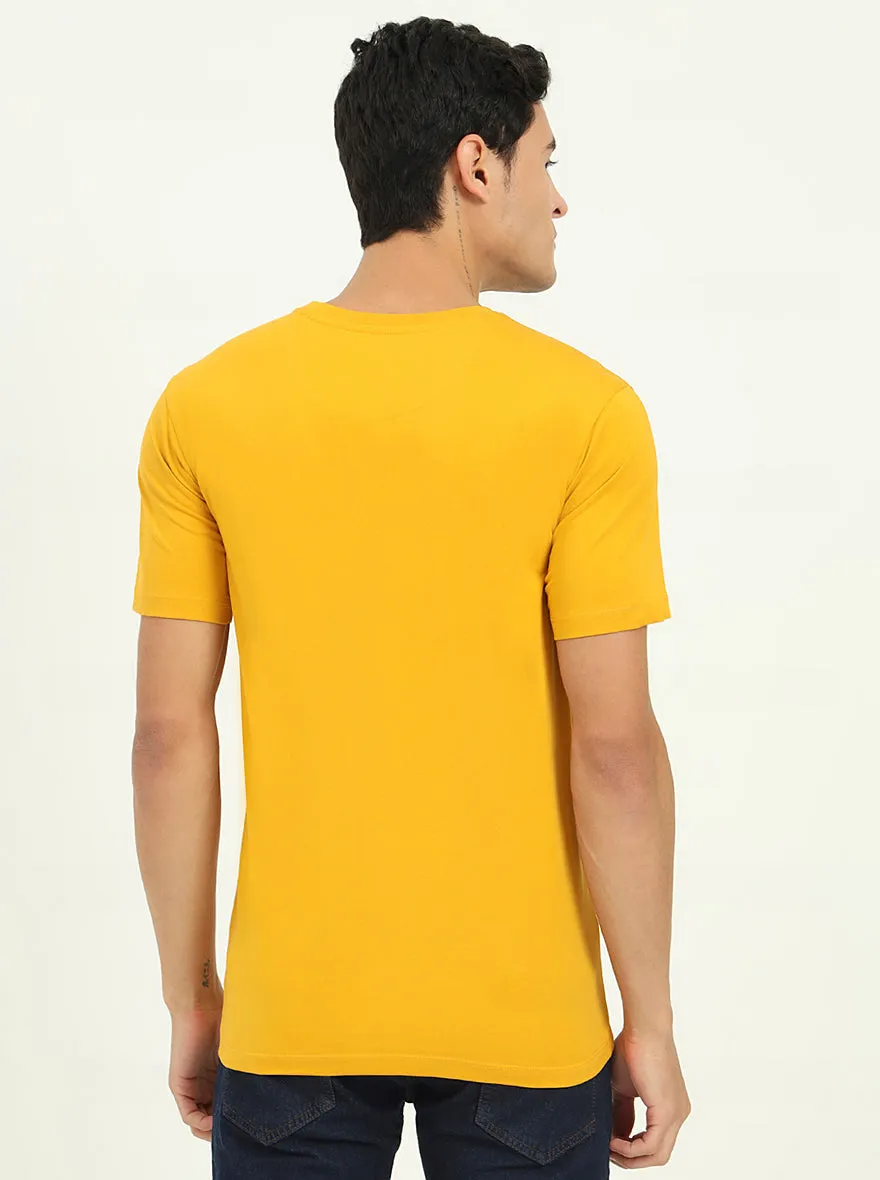 Golden Yellow Printed Slim Fit T-Shirt | Greenfibre