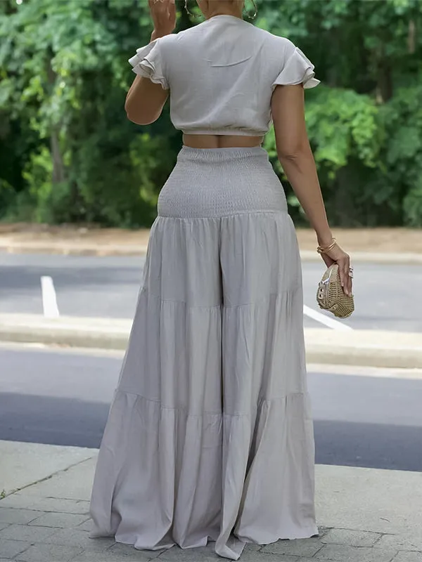 Gorgeousladie Solid Tied Top & Wide-Leg Pants Set