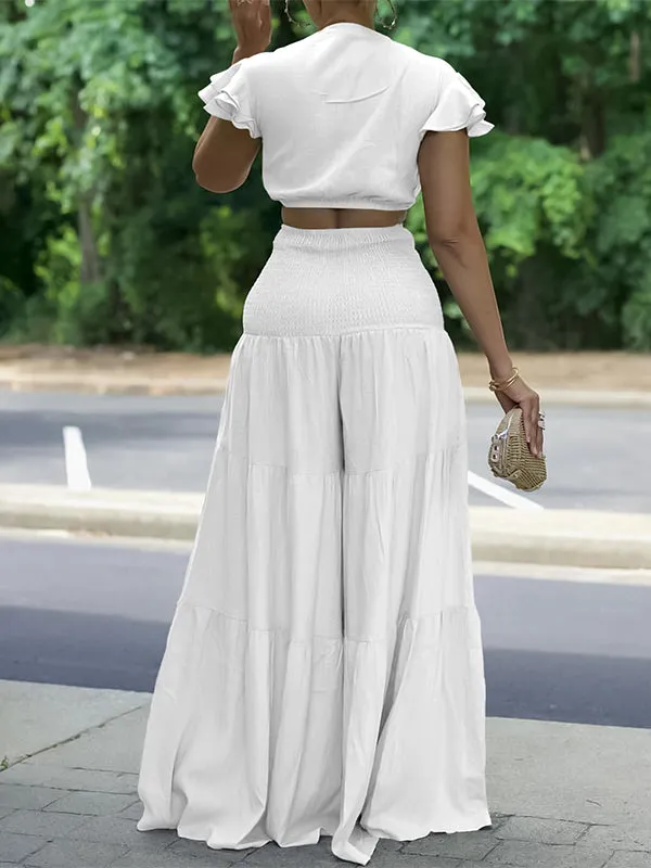 Gorgeousladie Solid Tied Top & Wide-Leg Pants Set