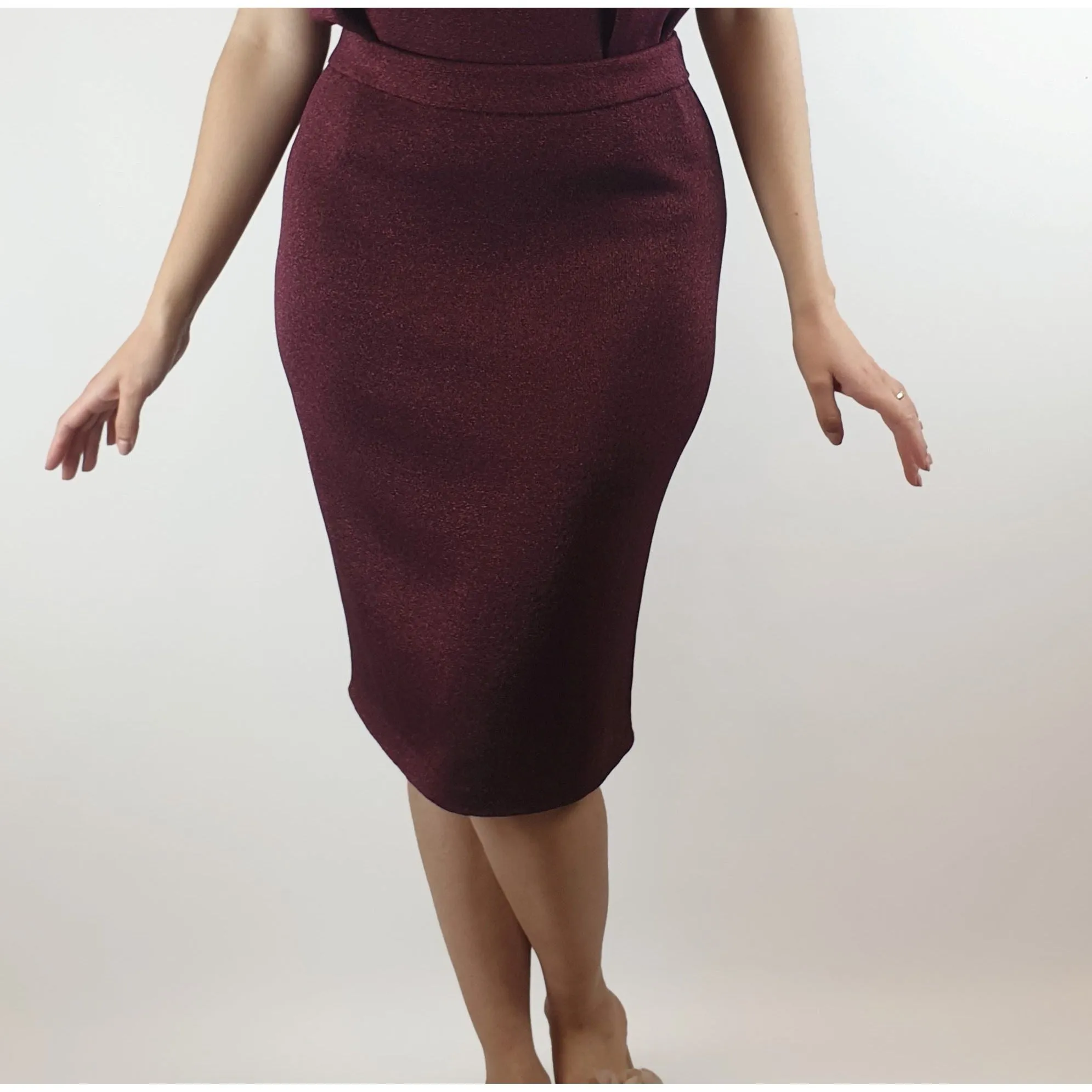 Gorman sparkly deep red fine knit pencil skirt size 10