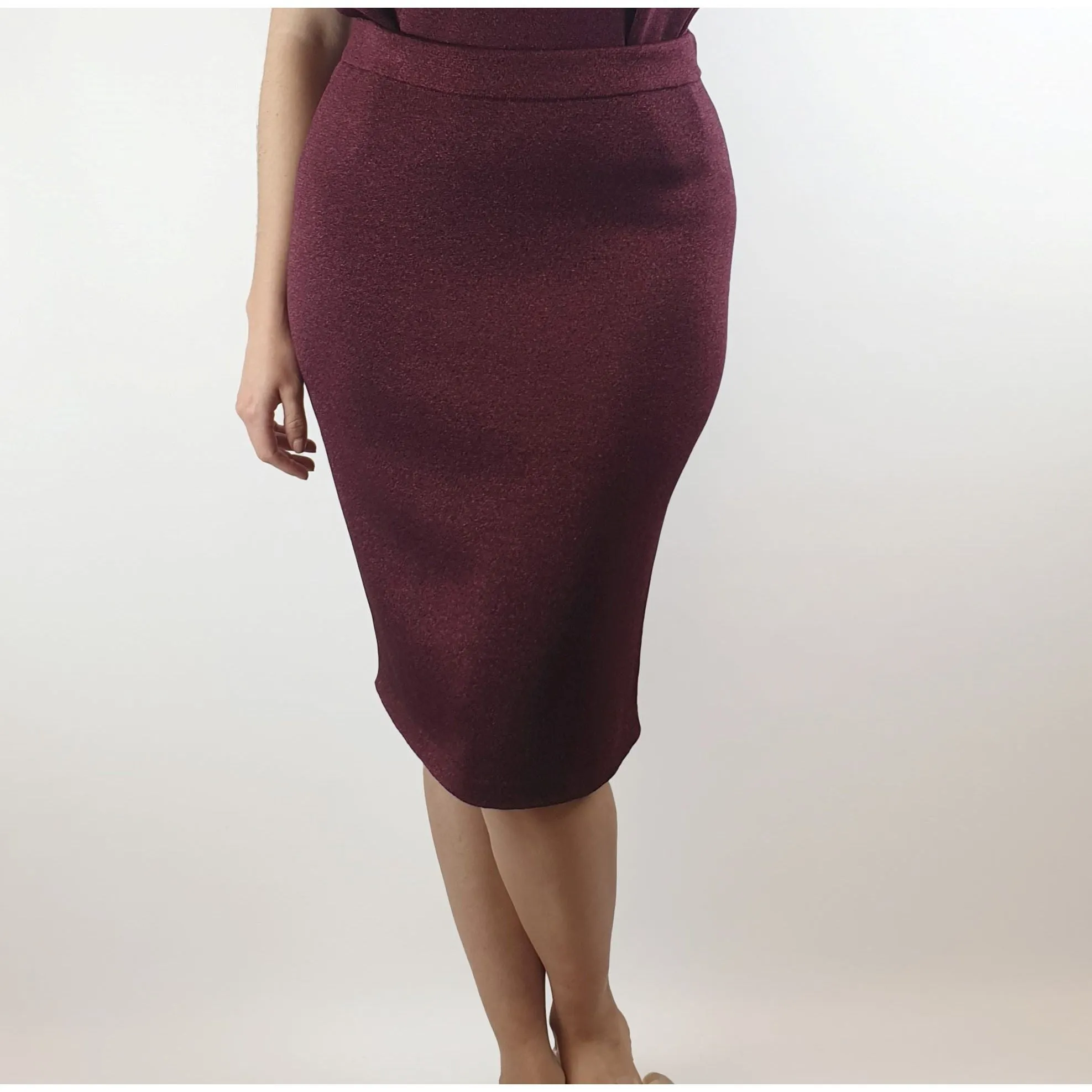 Gorman sparkly deep red fine knit pencil skirt size 10