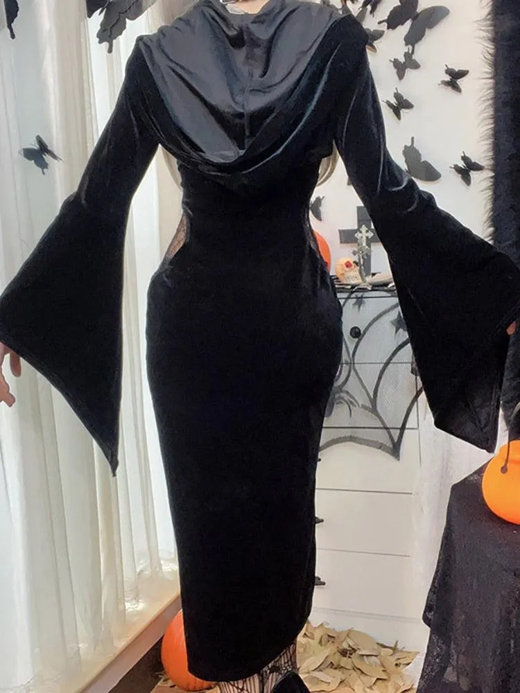 Gothic Bandage Dress with Lace Side and High Split