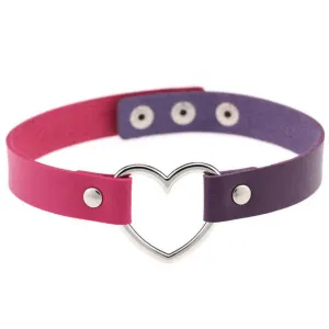 Gothic Punk Style Multi Color Alloy Heart Pendant PU Leather Choker Necklace Collar 90s Grunge Heart Choker