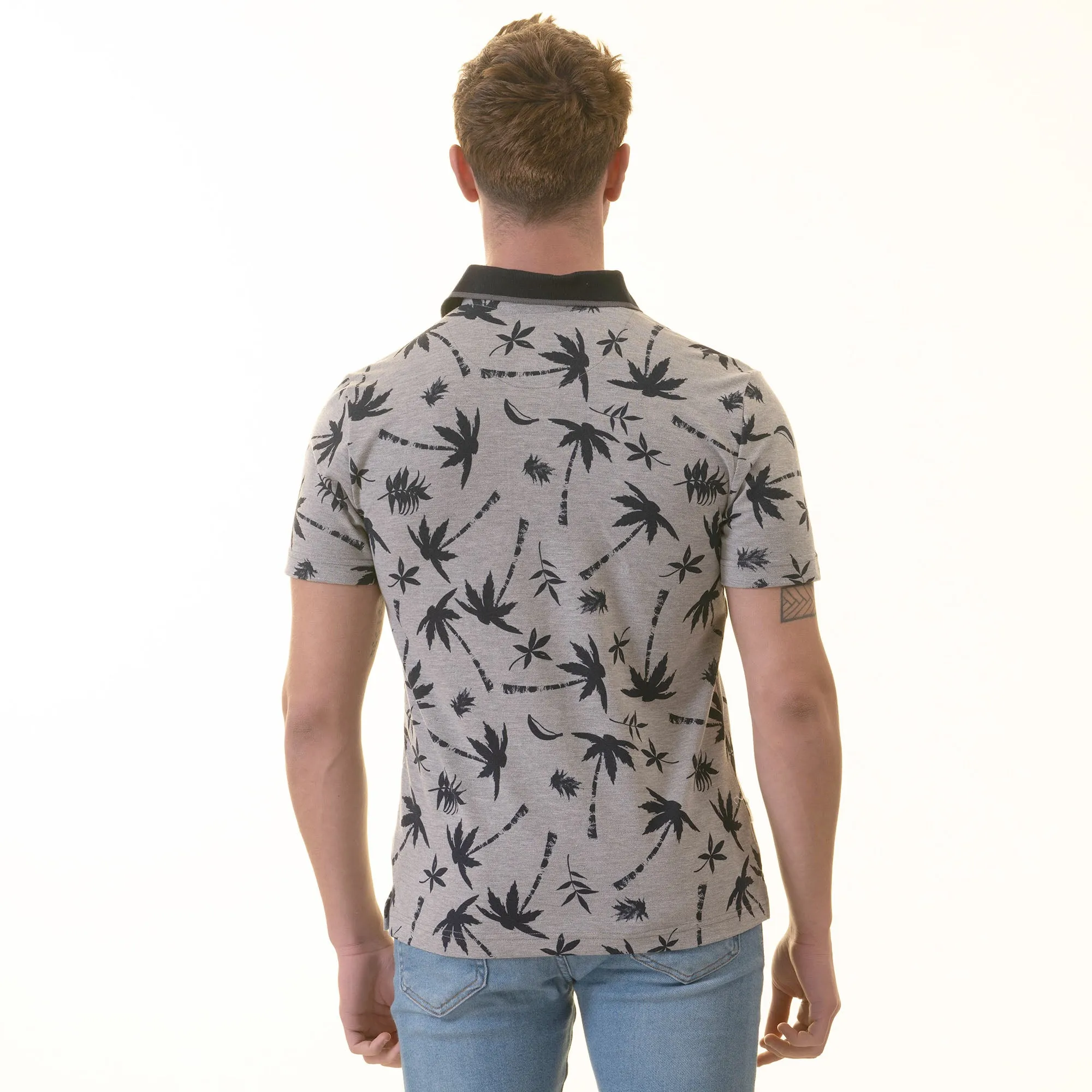 Gray Black Hawaian Mens Slim Fit Polo Shirts - 100% Soft Cotton - Tailored Comfortable Fit
