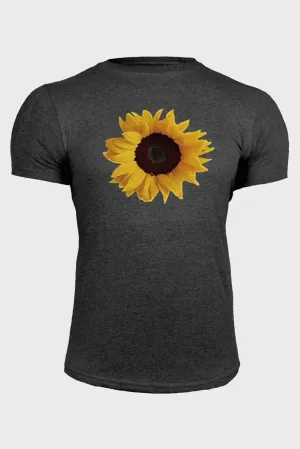Gray Sunflower Graphic Print Muscle Fit Men's T Shirt