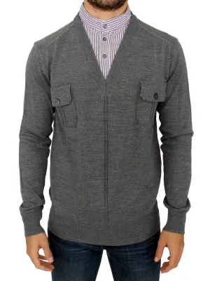 Gray v-neck pullover sweater