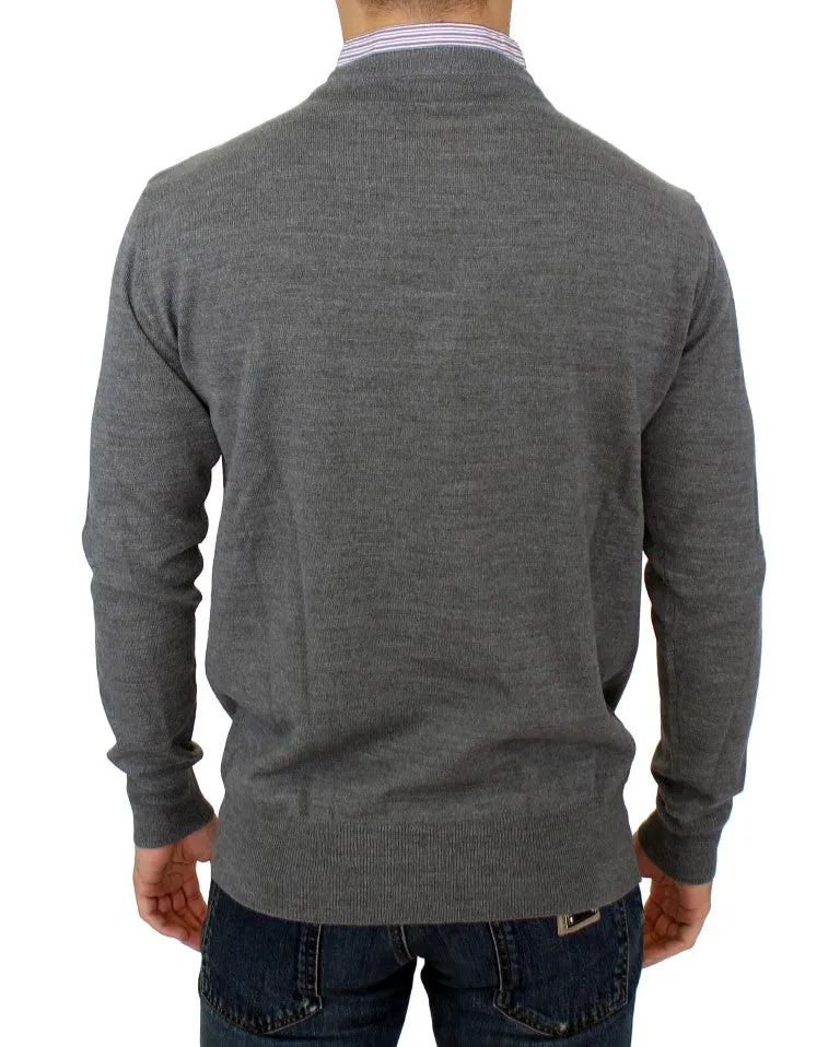 Gray v-neck pullover sweater