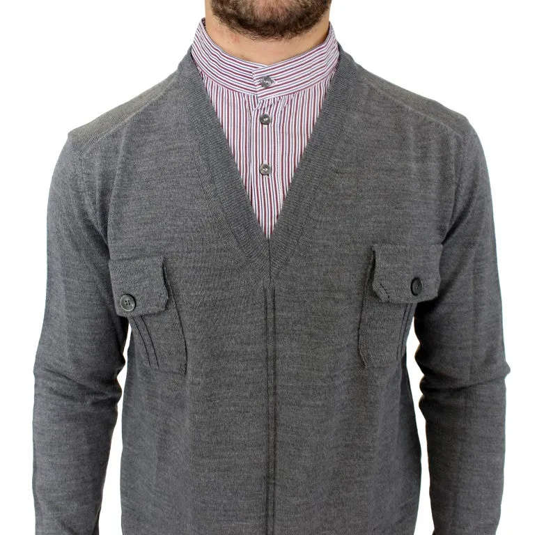 Gray v-neck pullover sweater