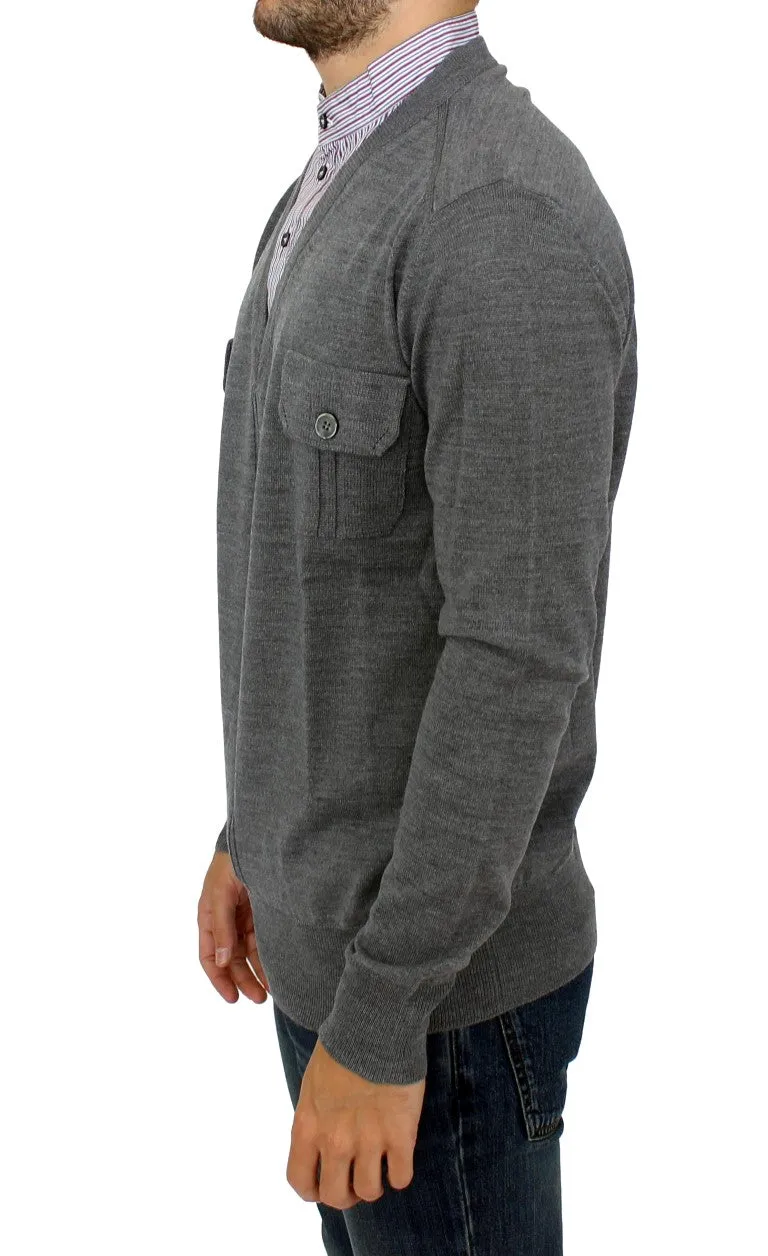 Gray v-neck pullover sweater