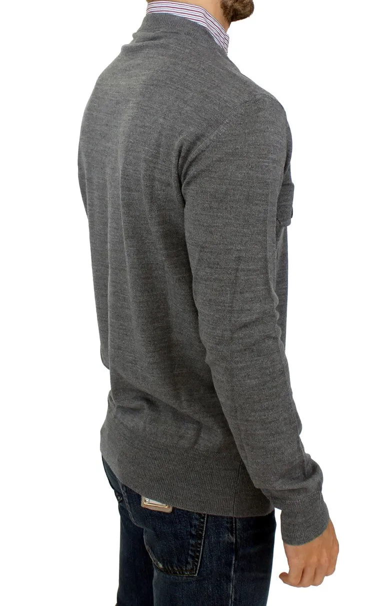 Gray v-neck pullover sweater