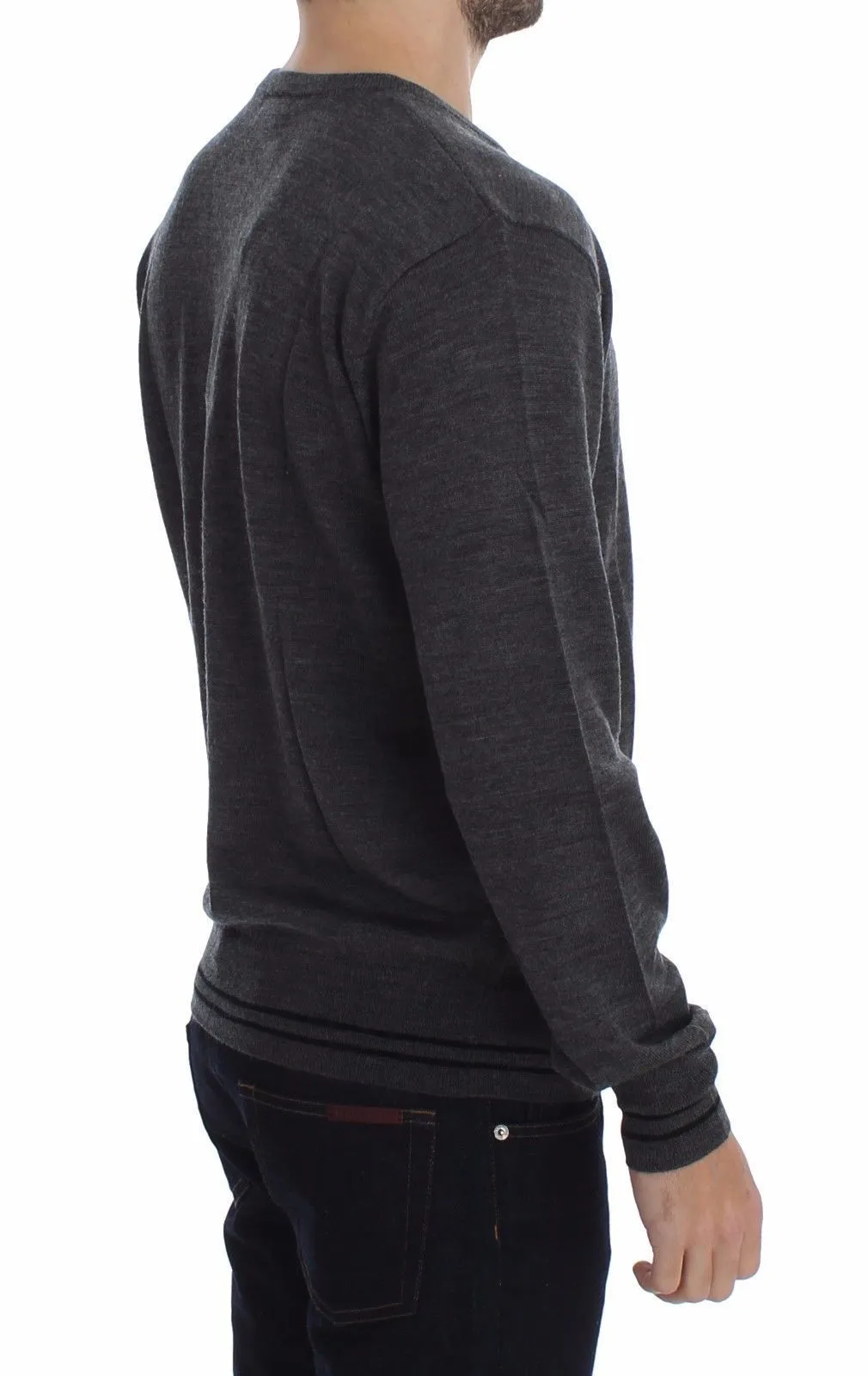 Gray Wool V-neck Sweater