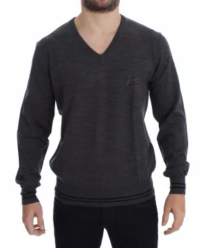 Gray Wool V-neck Sweater