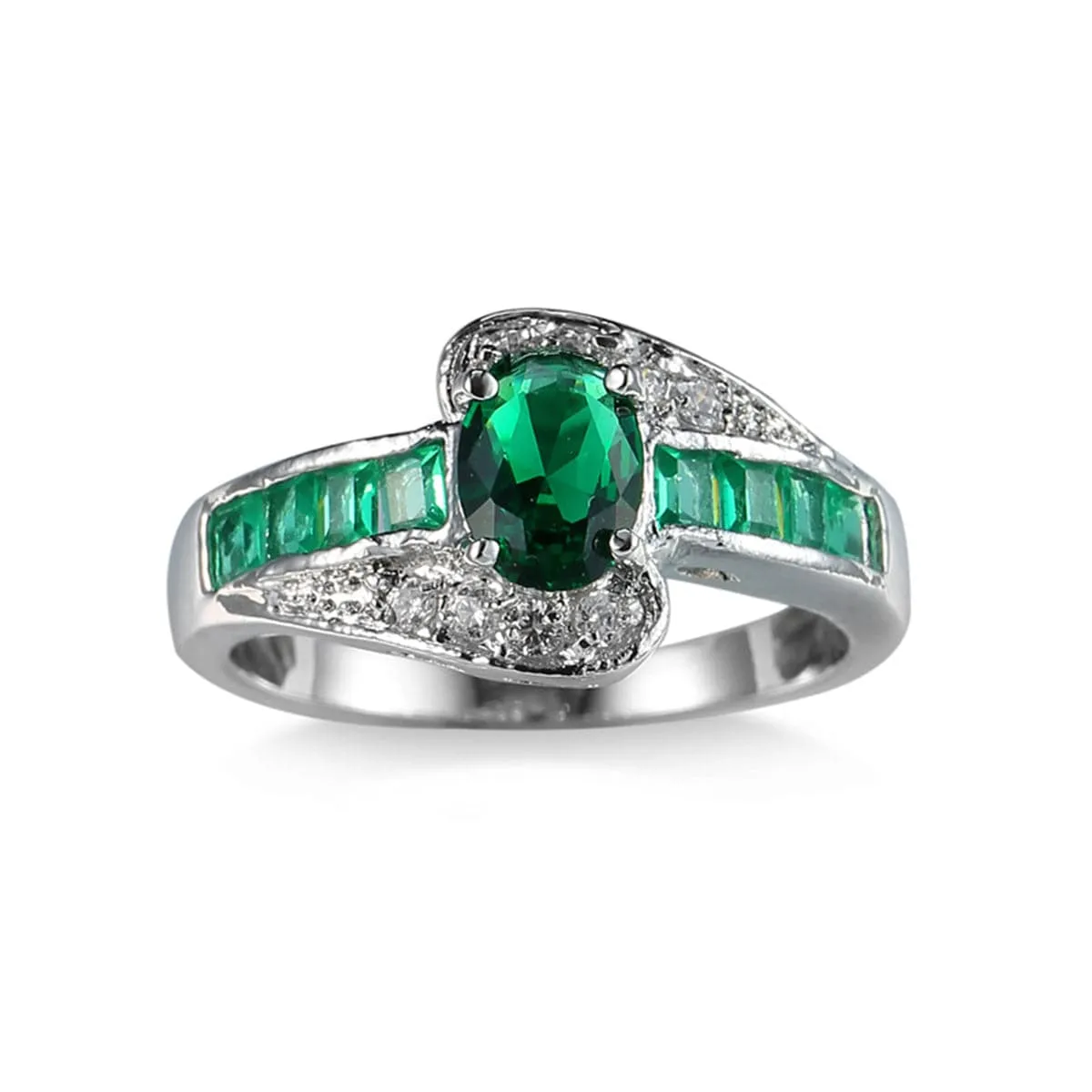 Green Crystal & Cubic Zirconia Princess-Cut Ring