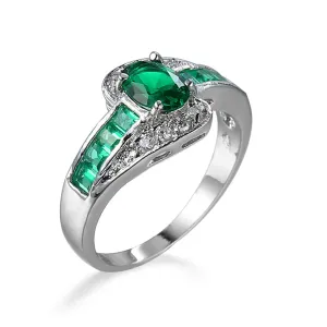 Green Crystal & Cubic Zirconia Princess-Cut Ring