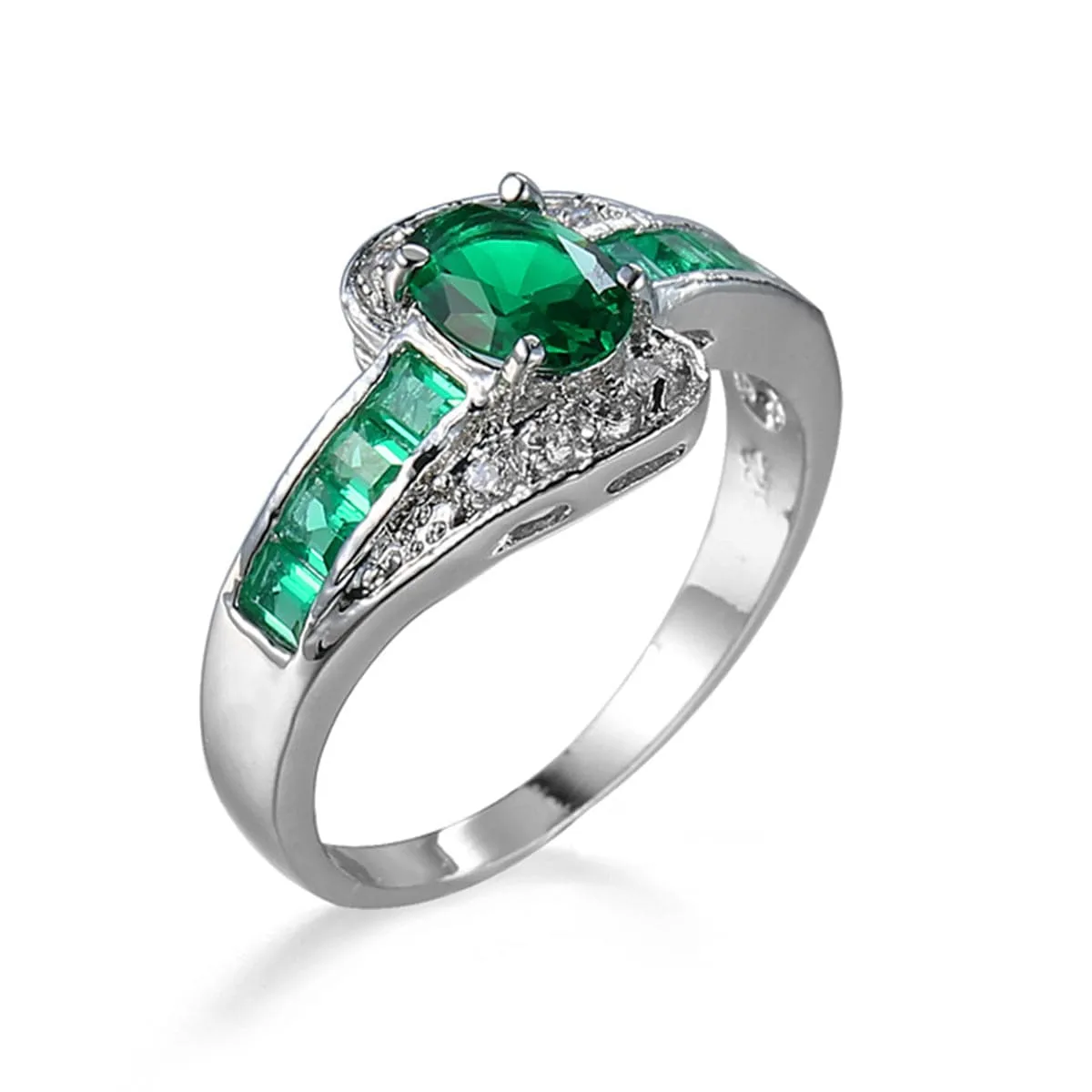 Green Crystal & Cubic Zirconia Princess-Cut Ring
