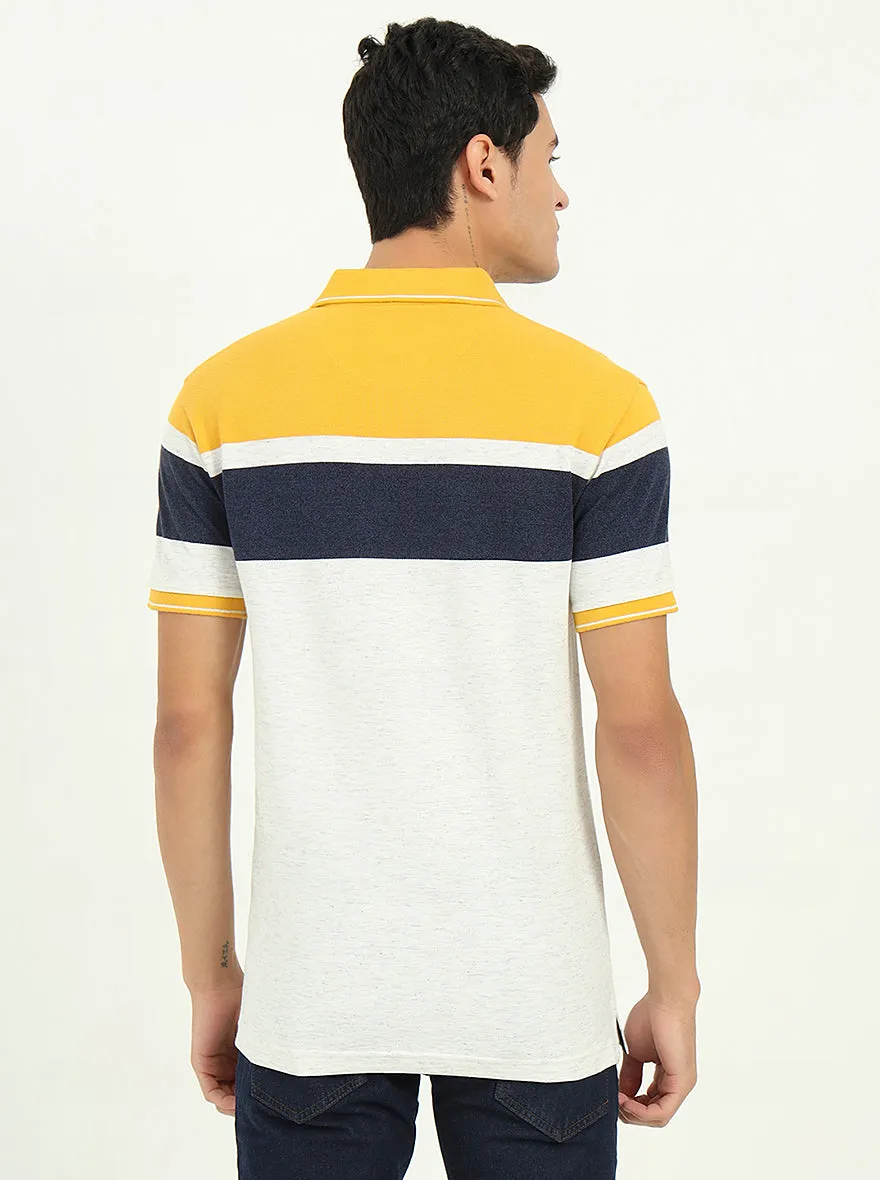 Grey & Mustard Striped Slim Fit Polo T-Shirt | Greenfibre