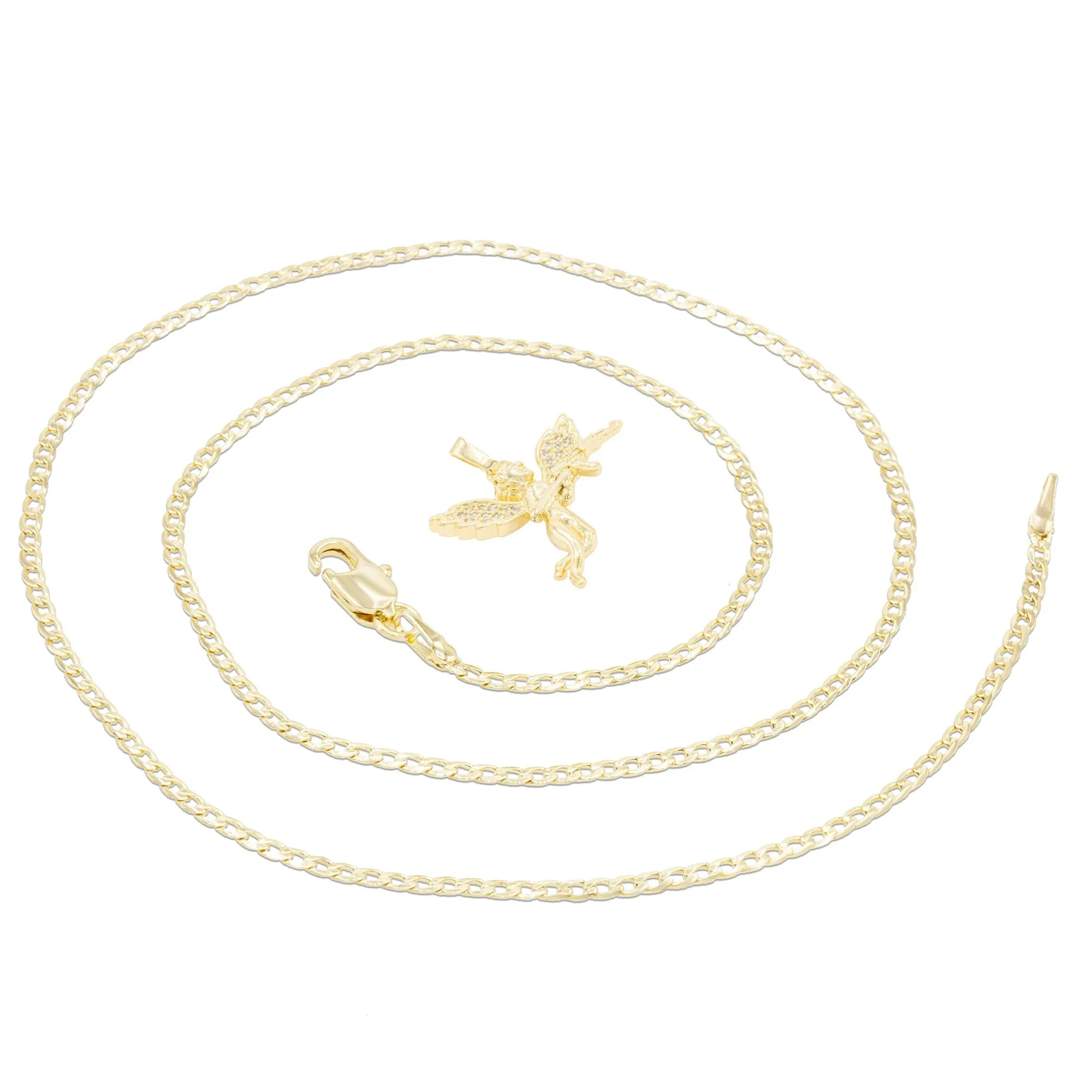 Guardian Angel Cubic Zirconia Pendant 14K Gold Filled Necklace Set