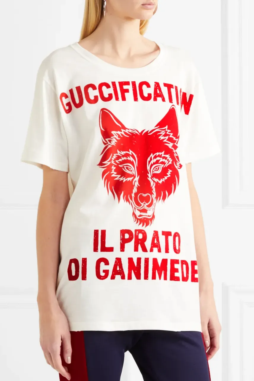 Gucci Printed Guccification Cotton-jersey Oversized T-shirt in White