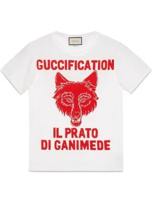 Gucci Printed Guccification Cotton-jersey Oversized T-shirt in White