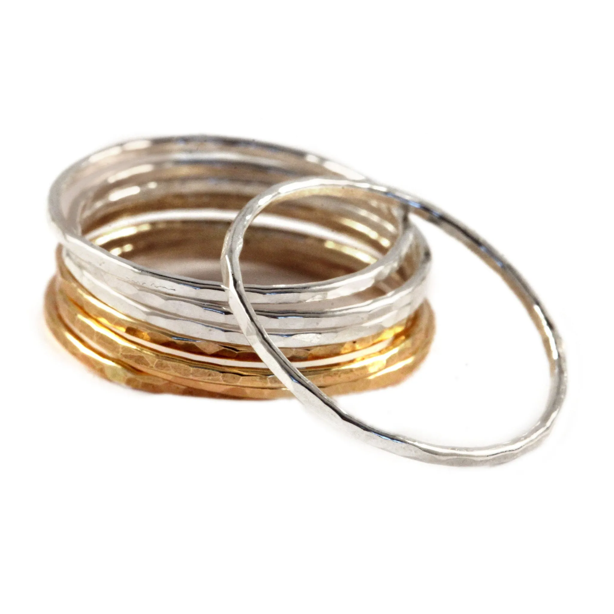 Hammered Mix of Gold & Silver Stacking Rings - Set of 8