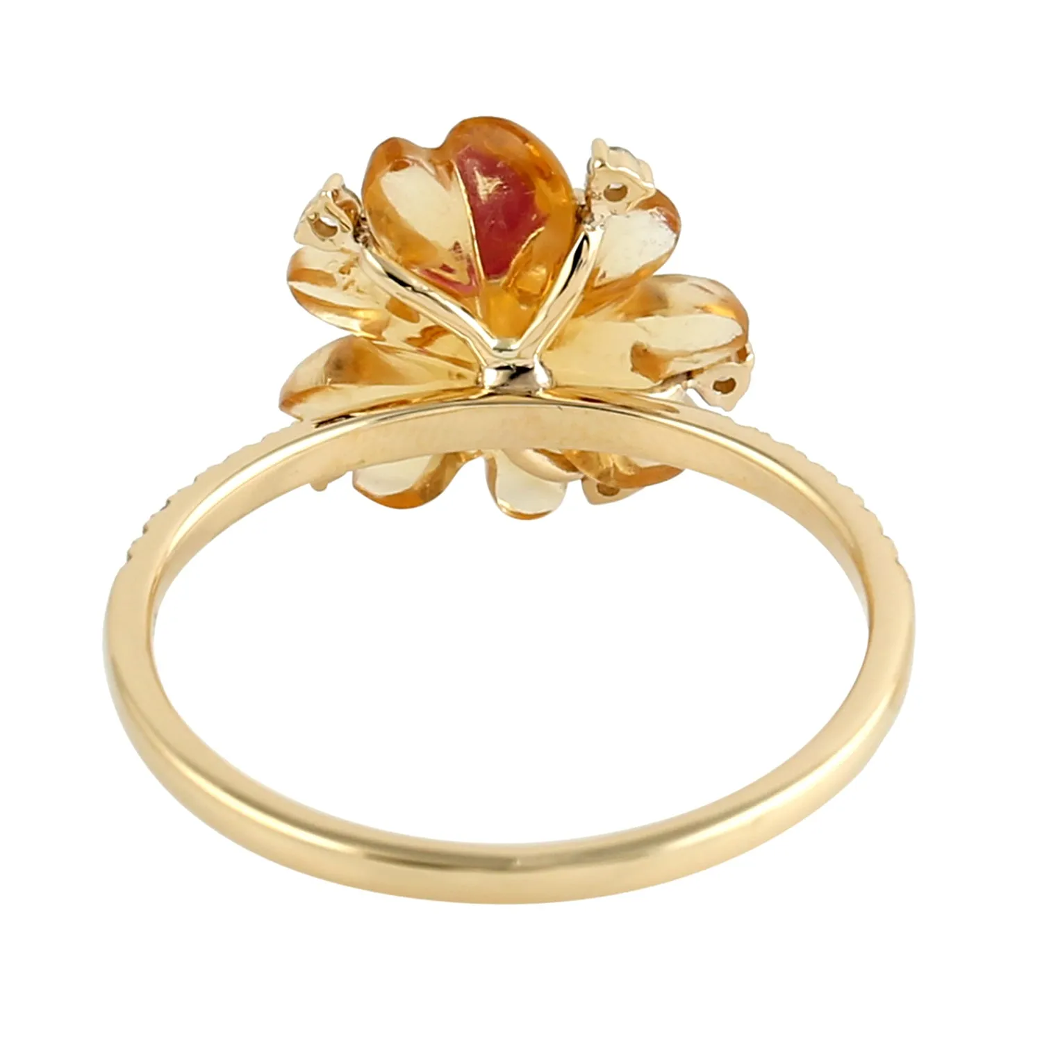 Handcarved Mixstone Diamond 18k Yellow Gold Ruby Daisy Ring