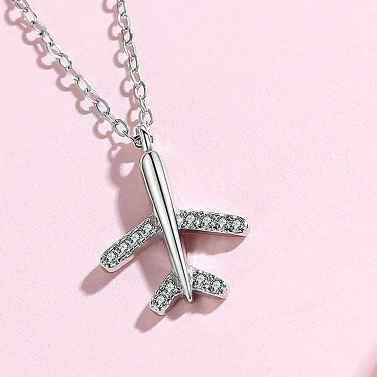Handmad Plane Airplane Pendant Necklace 925 Sterling Chain Link Women's Jewelry