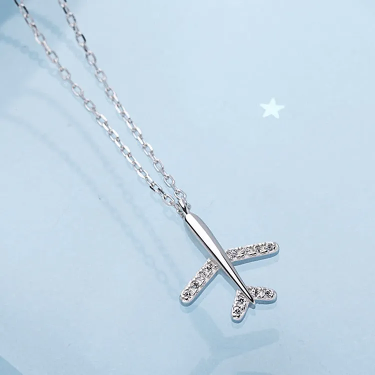 Handmad Plane Airplane Pendant Necklace 925 Sterling Chain Link Women's Jewelry