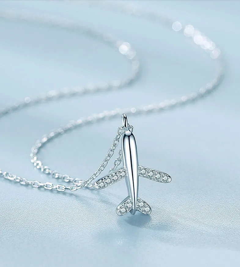 Handmad Plane Airplane Pendant Necklace 925 Sterling Chain Link Women's Jewelry