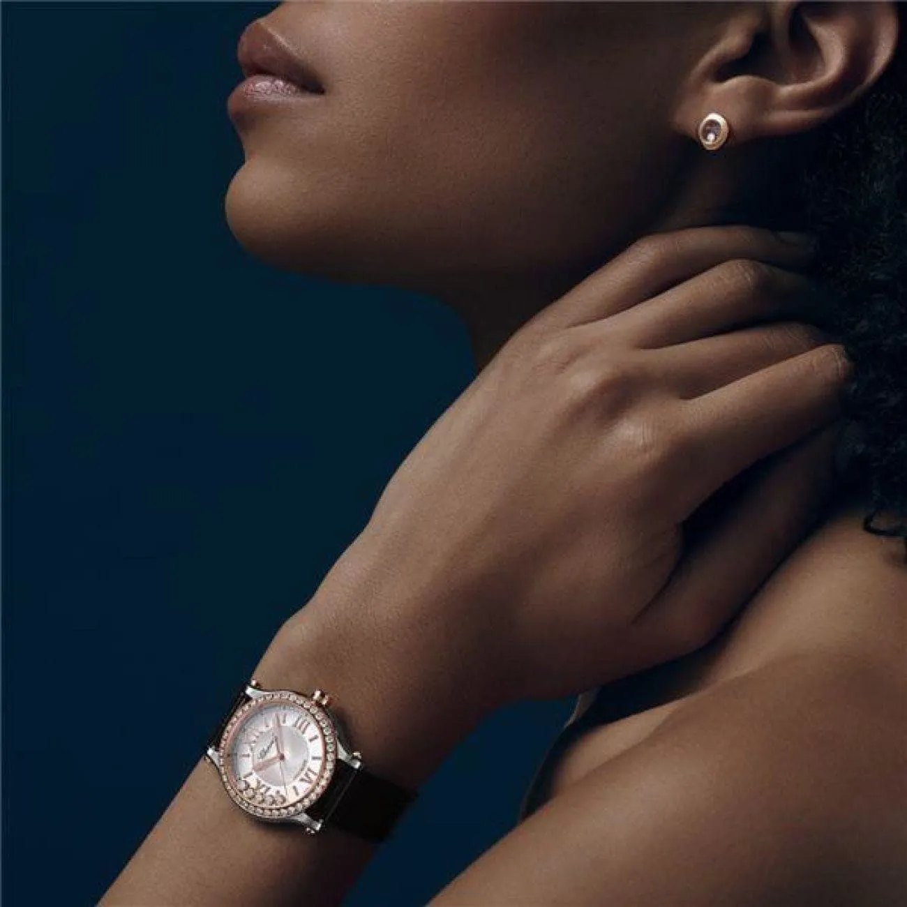 HAPPY SPORT 33 MM, AUTOMATIC, ETHICAL ROSE GOLD, STAINLESS STEEL, DIAMONDS